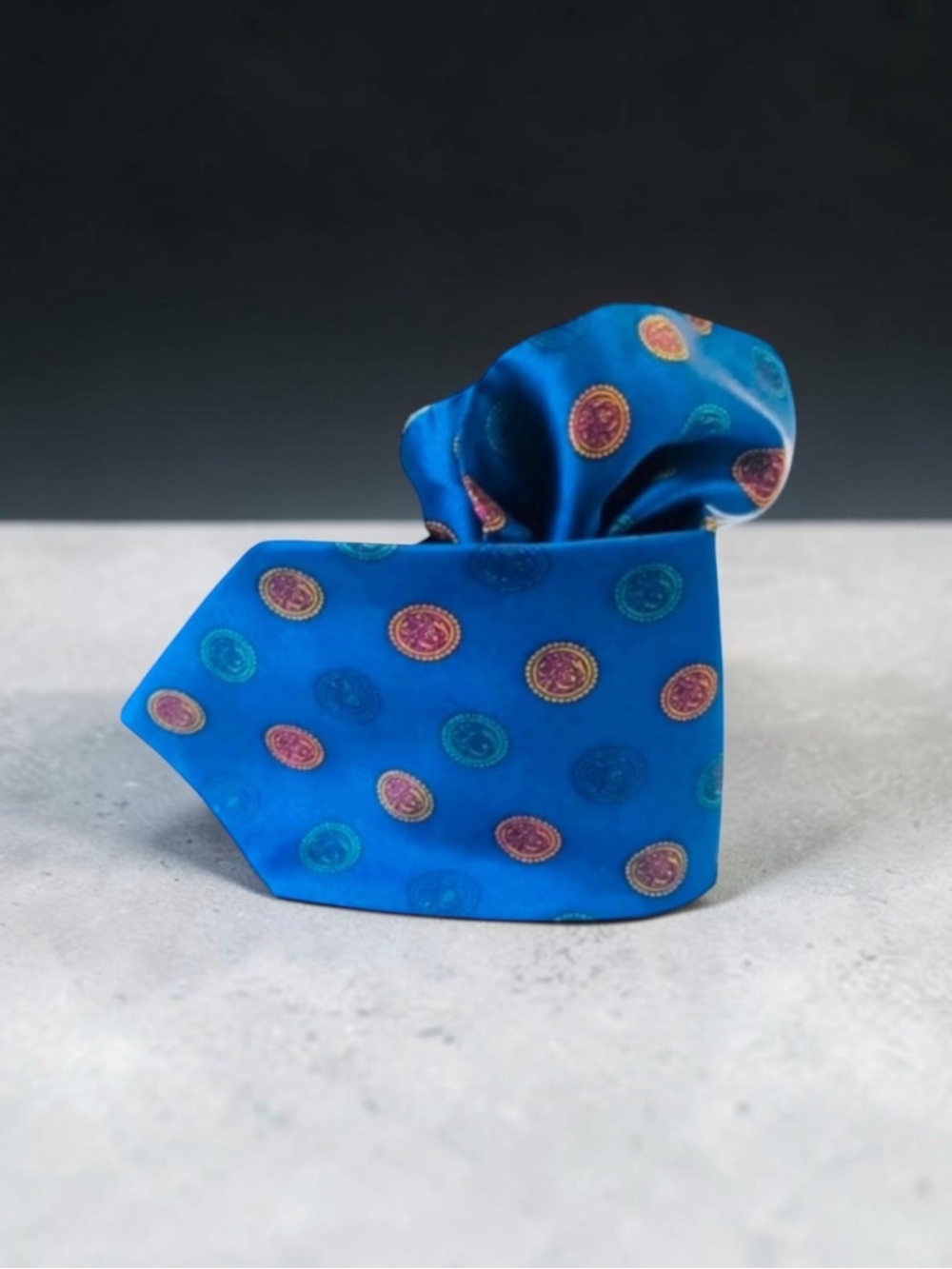 New! STEFANO RICCI BLUE SILK TIE POCKET SQUARE SET ITALY